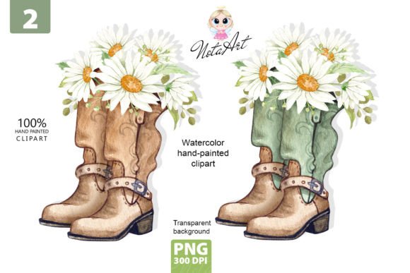 Cowboy Boots with Daisies Watercolor Illustration for Blog & Editorial Design