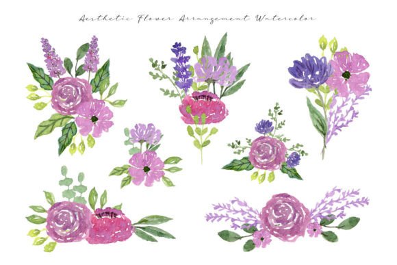 Cute Flower Arrangement Watercolor Illustrations for Branding and Digital Design