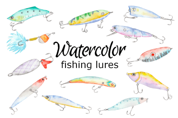 h1WATERCOLOR CLIPART Fishing Lures Art for Branding and Illustration Projects/h1