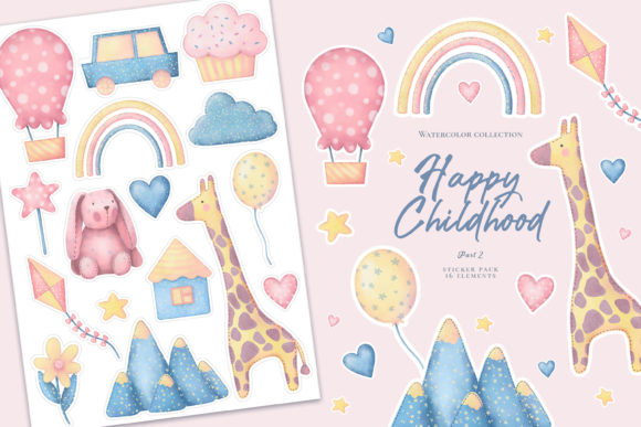 Happy Childhood Watercolor Stickers: A Visual Asset for Lifestyle and Creative Blogs