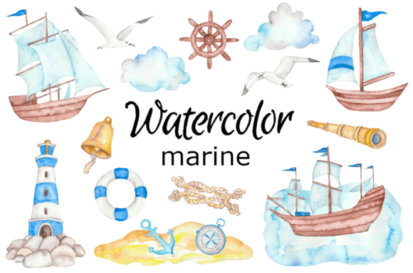 Marine Watercolor Clipart: A Versatile Illustration for Crafters & Etsy Sellers