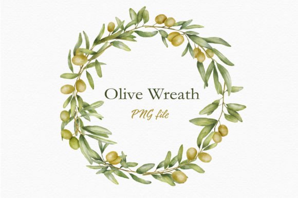 Olive Floral Watercolor Wreath Frame PNG for Handmade Crafting & Business Design