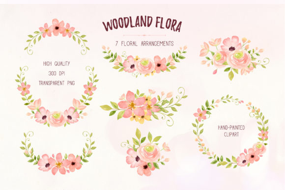 Pink Floral Frames Watercolor Clipart for Lifestyle & Editorial Design