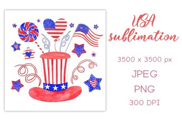 USA Watercolor Collage Illustrations for Real Crafting and Sublimation Design