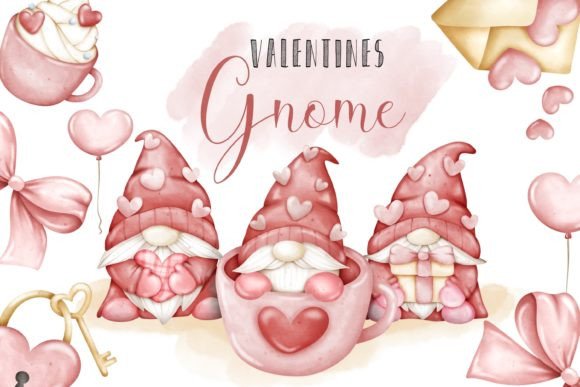 Valentine's Day Gnome Watercolor Illustrations for Crafting & Handmade Business