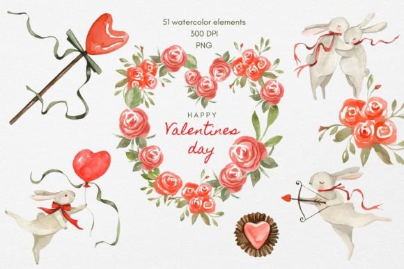 Valentine's Watercolor Clipart: Romantic Illustrations for Love-Themed Design Projects