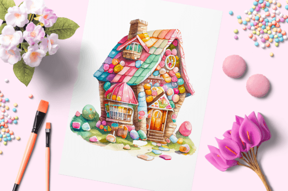 Watercolor Candy House 15: A Dreamy Illustration for Whimsical Branding and Playful Design Projects