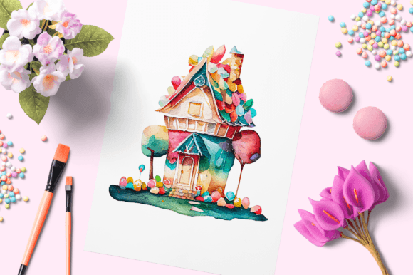 Watercolor Candy House 17 Illustrations for Crafters & Etsy Sellers