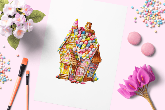 Watercolor Candy House 22: A Charming Illustration for Local Branding and Packaging