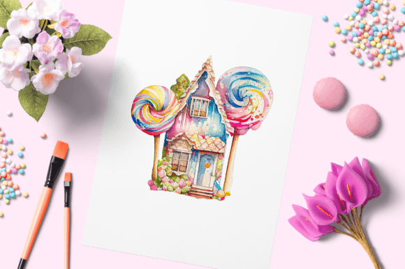 Watercolor Candy House 4: A Playful Illustration for Bloggers & Digital Publishers
