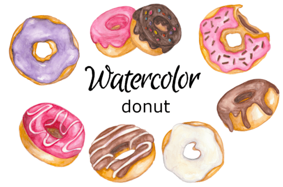 Watercolor Donut Baking Sweets Illustrations for Branding and Creative Projects