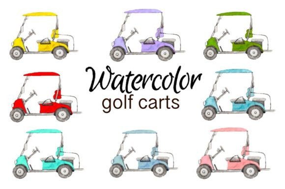 Watercolor Golf Carts Art for Lifestyle Blogs and Editorial Design