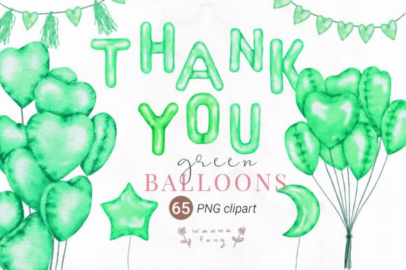 Watercolor Green Balloons Clipart, PNG for Lifestyle & Editorial Design Projects
