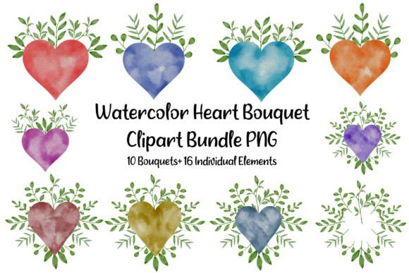 Watercolor Heart Bouquets Clipart Bundle for Creative Sellers