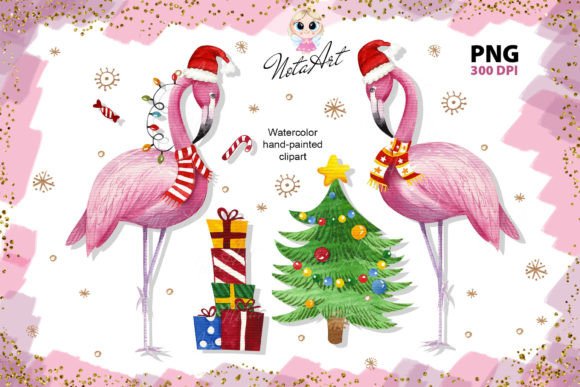 Watercolor Illustration: Pink Flamingos for Creative Sellers