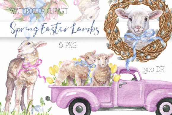 Watercolor Spring Easter Lambs Illustrations That Crafters Will Love