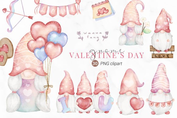 Watercolor Valentine Gnome Clipart, PNG Review for Real Embroidery Projects