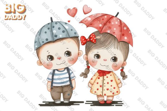 Working with Baby Couple Valentine Watercolor Clipart